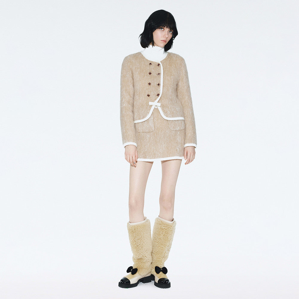 Chanel Jacket Skirt Mohair Wool Beige White #334402