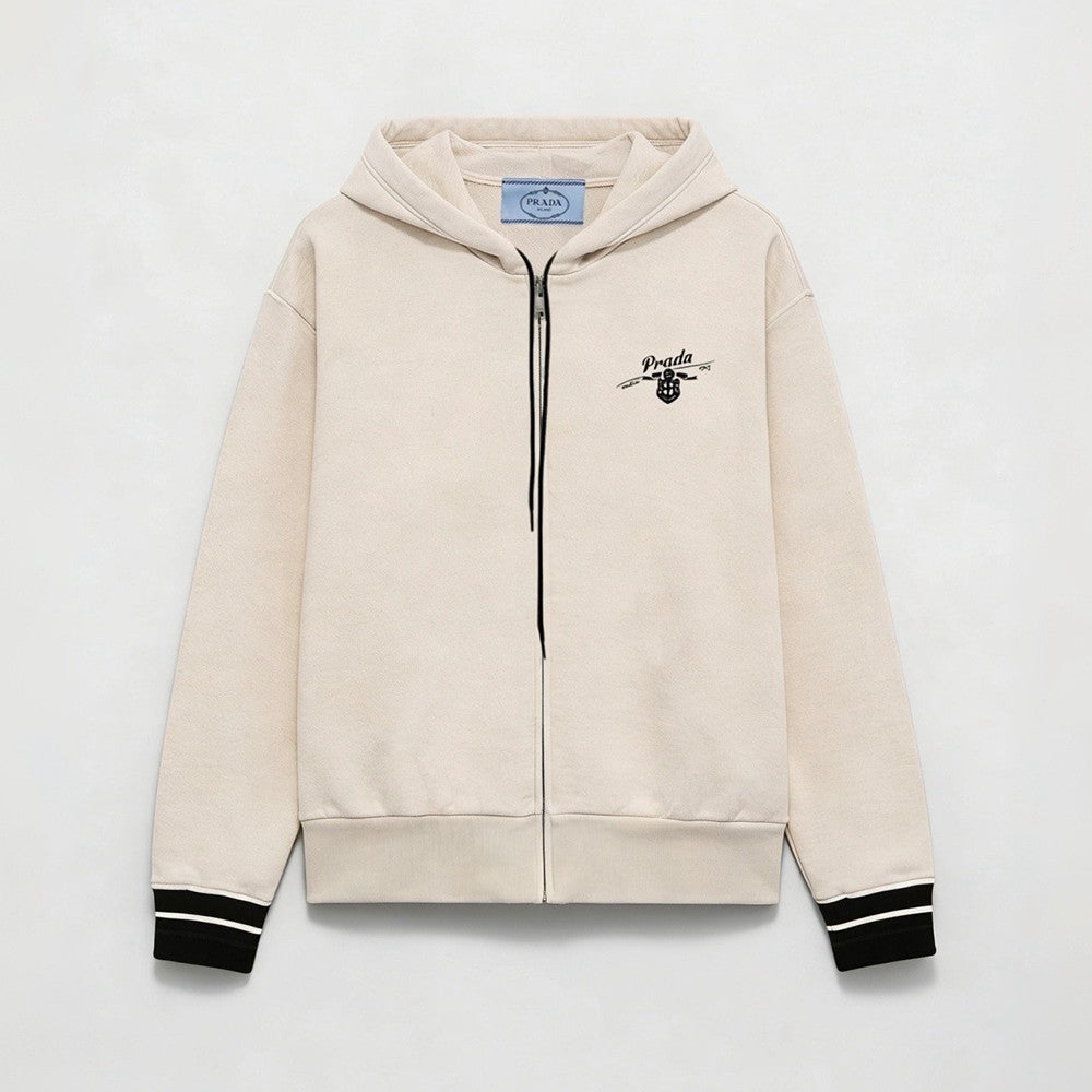 Prada White Hooded Zipper Sweatshirt #377465