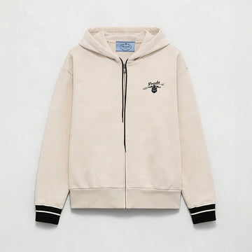Prada White Hooded Zipper Sweatshirt #377465