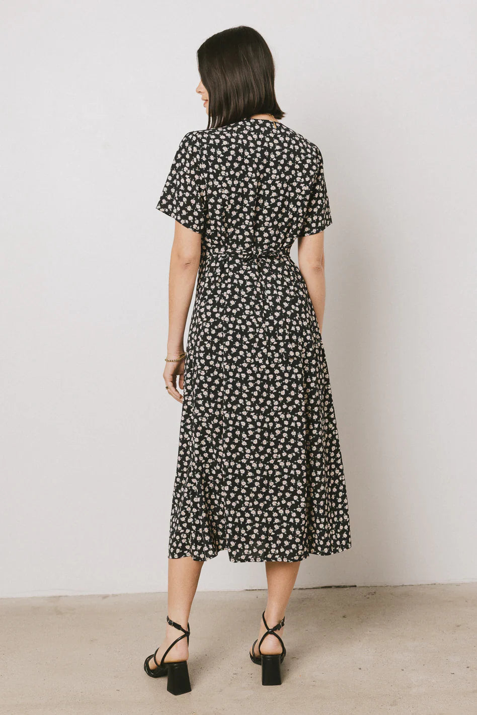 Malik Floral Midi Dress in Black