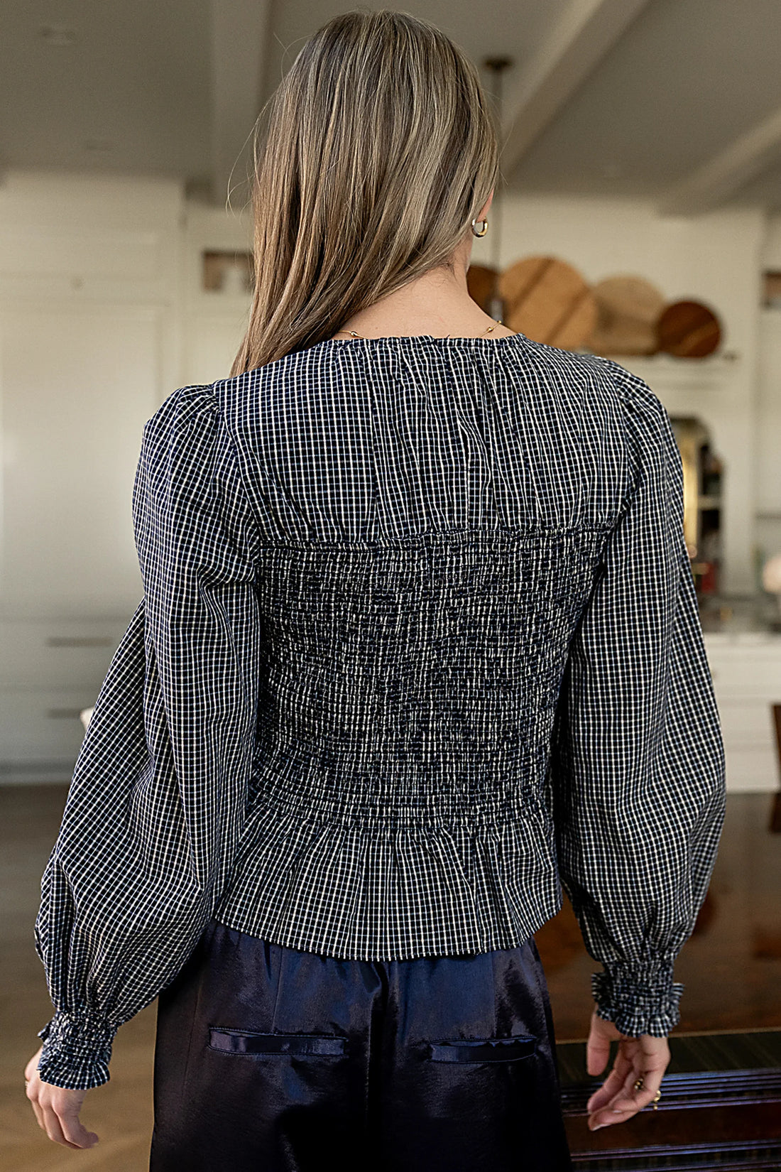 Kesley Smocked Blouse in Navy