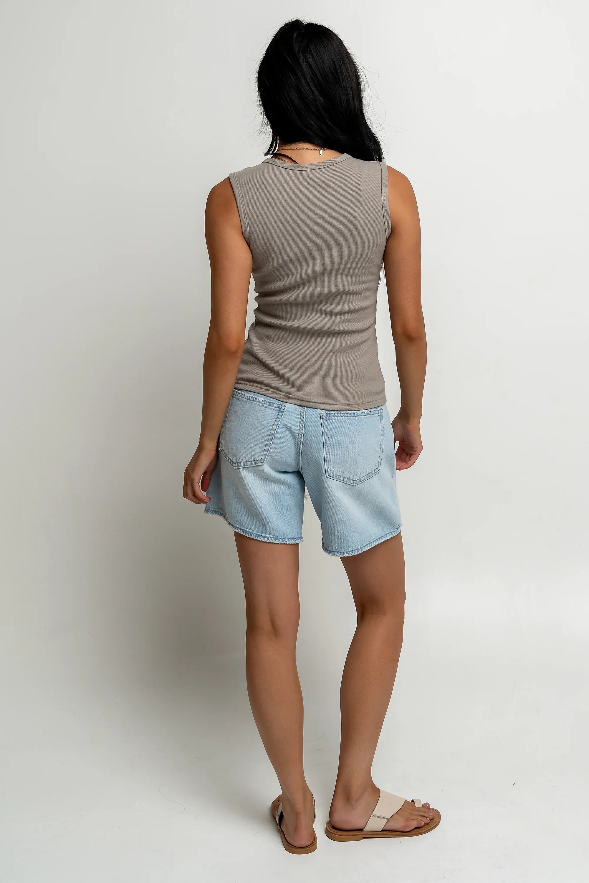 Lucas Button Up Tank Top in Taupe
