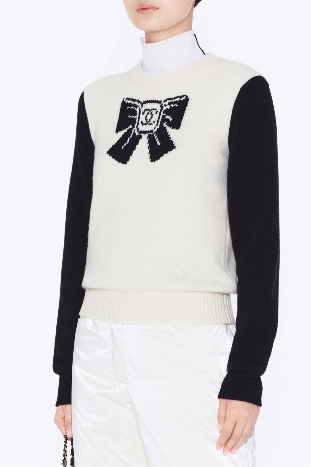 Chanel Pullover Wool Cashmere Ecru Black #334393