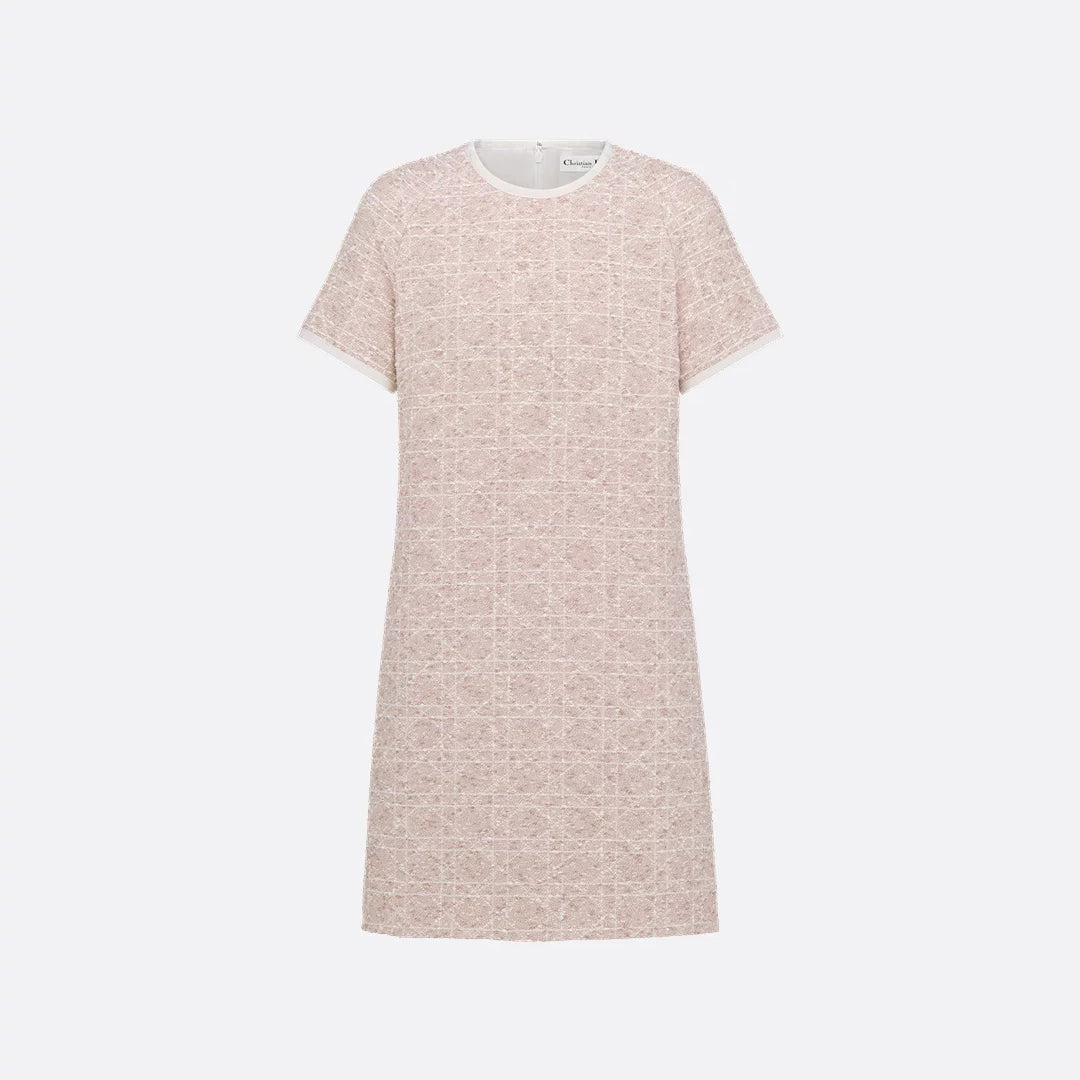 Dior ? Women's Spring/Summer Fashion Casual Round Neck Simple Elegant Rattan Check Short Sleeve Dress #79562
