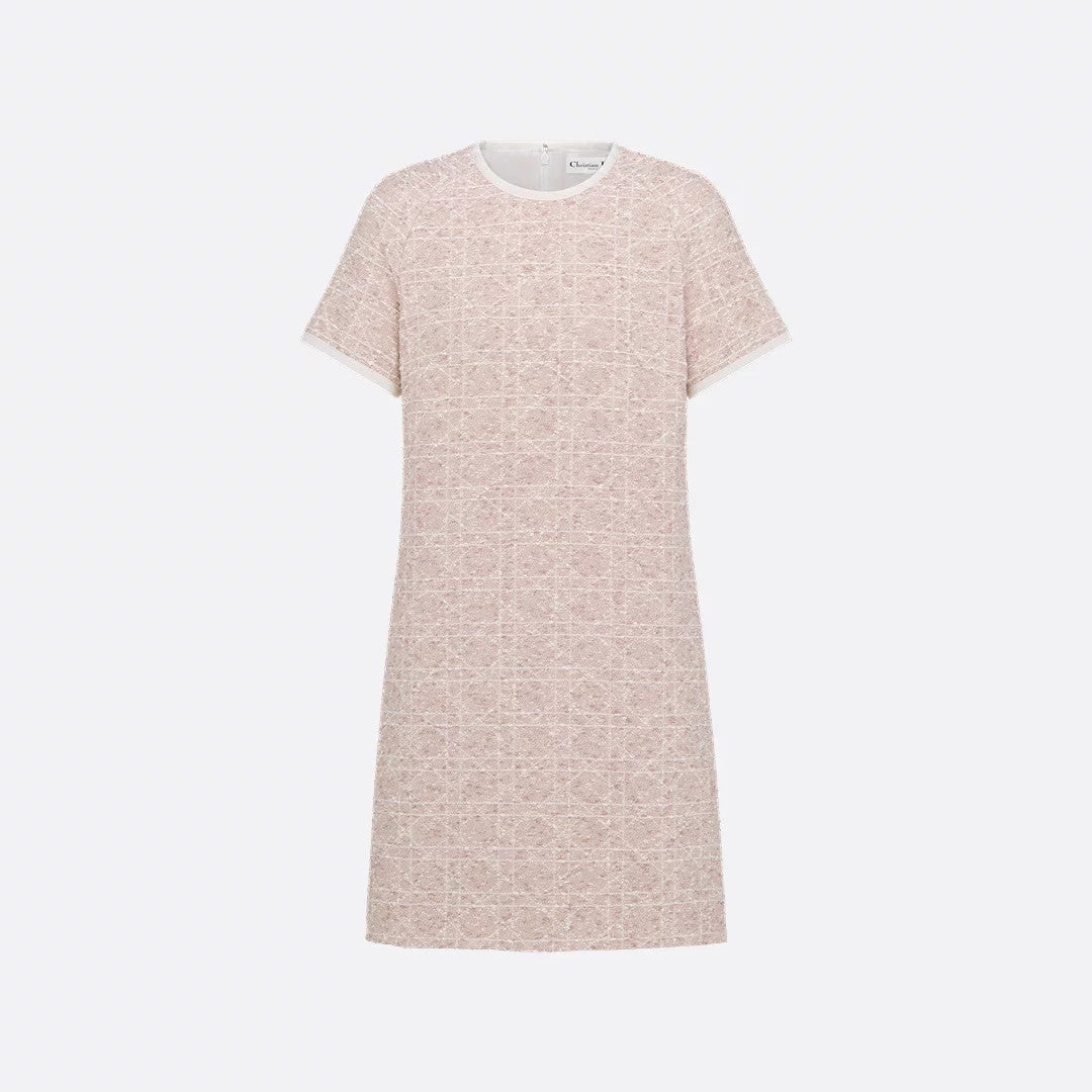 Dior ? Women's Spring/Summer Fashion Casual Round Neck Simple Elegant Rattan Check Short Sleeve Dress #79562