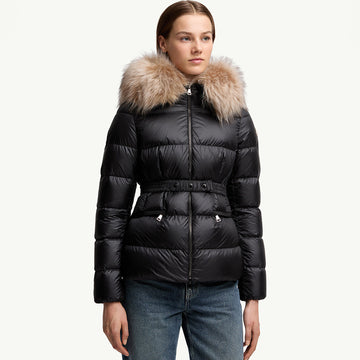 Moncler Black Beige Boed Hooded Shearling Trimmed Short Down Jacket Short Down Jackets #293421