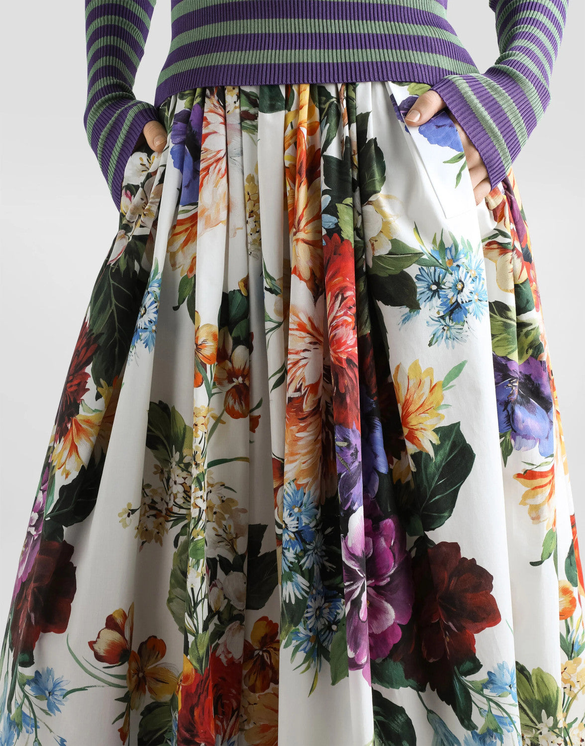 Dolce&Gabbana Women's Bouquet Flower-Print Summer Casual Wide Skirt Resort-Style Solid Color Skirt Ngvp #2376