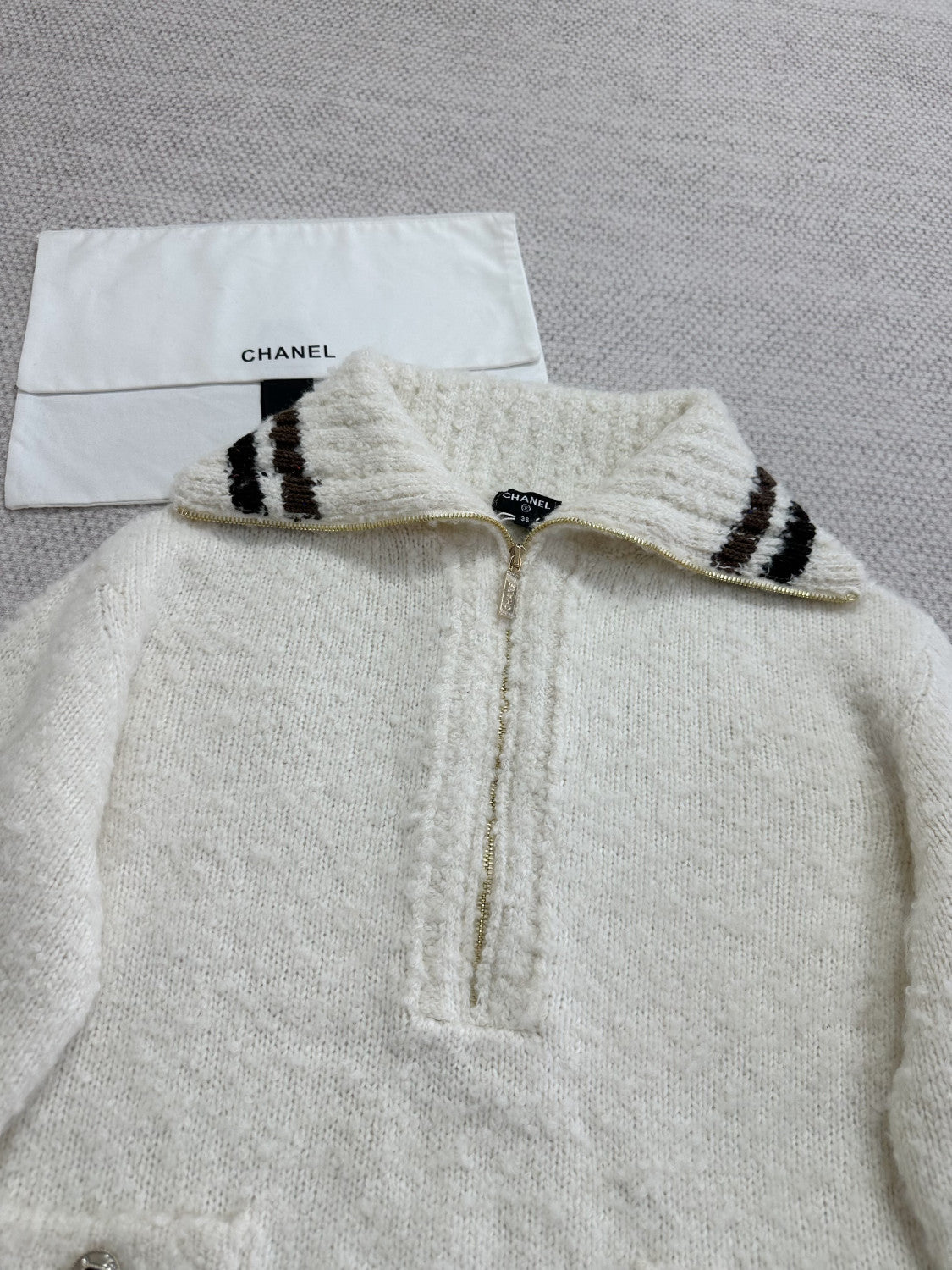 Chanel Sweater Cashmere Alpaca White Brown #376477