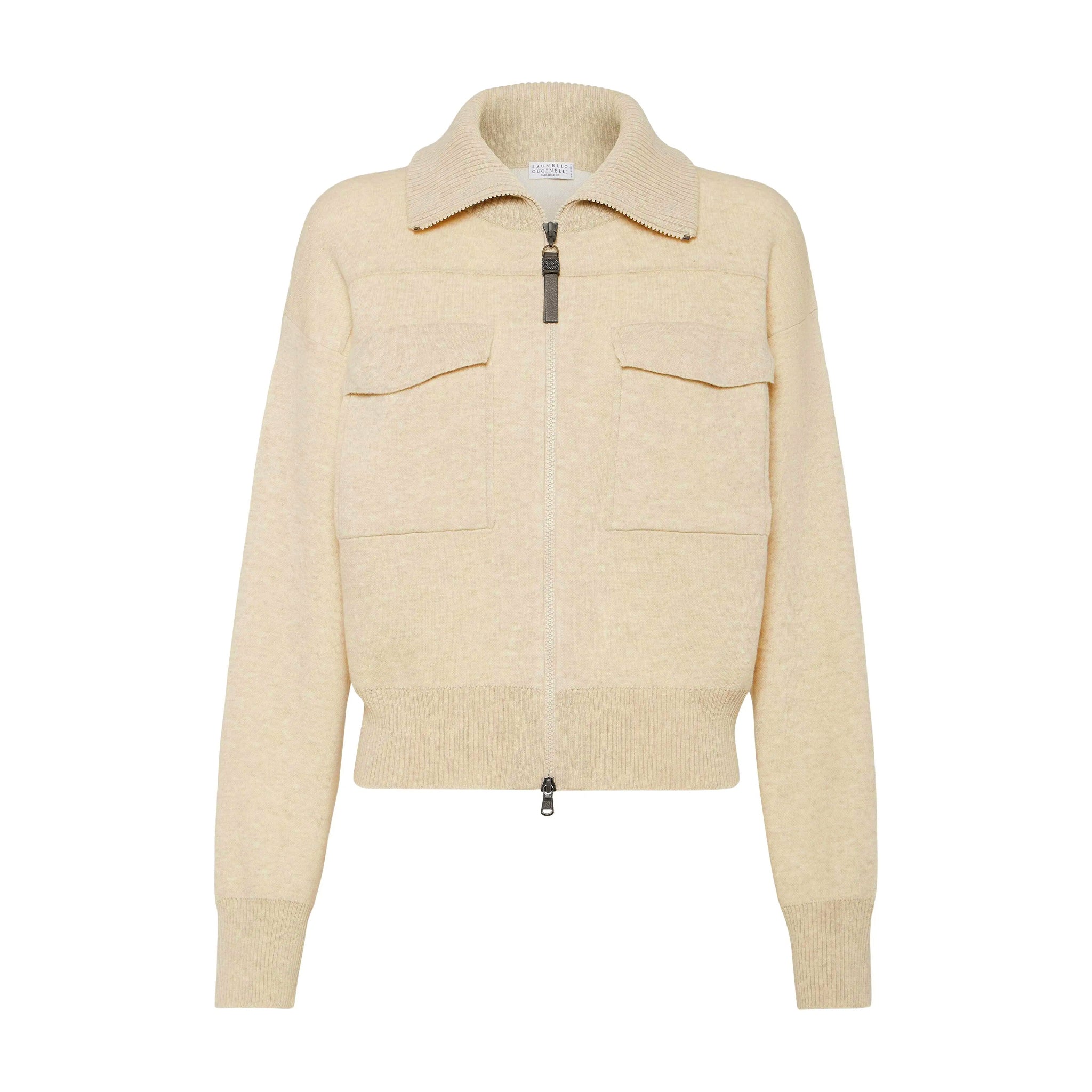Brunello Cucinelli Women's Spring/Fall Cashmere High-Neck Zipper Coat Solid Color Long-Sleeve Double-Faced Knit Cardigan With Shiny Zipper Pull Ngvp #2312