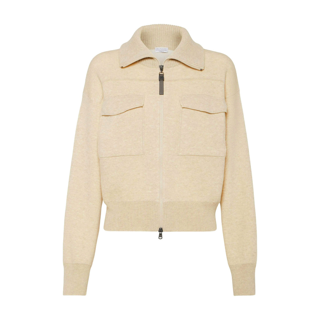 Brunello Cucinelli Women's Spring/Fall Cashmere High-Neck Zipper Coat Solid Color Long-Sleeve Double-Faced Knit Cardigan With Shiny Zipper Pull Ngvp #2312