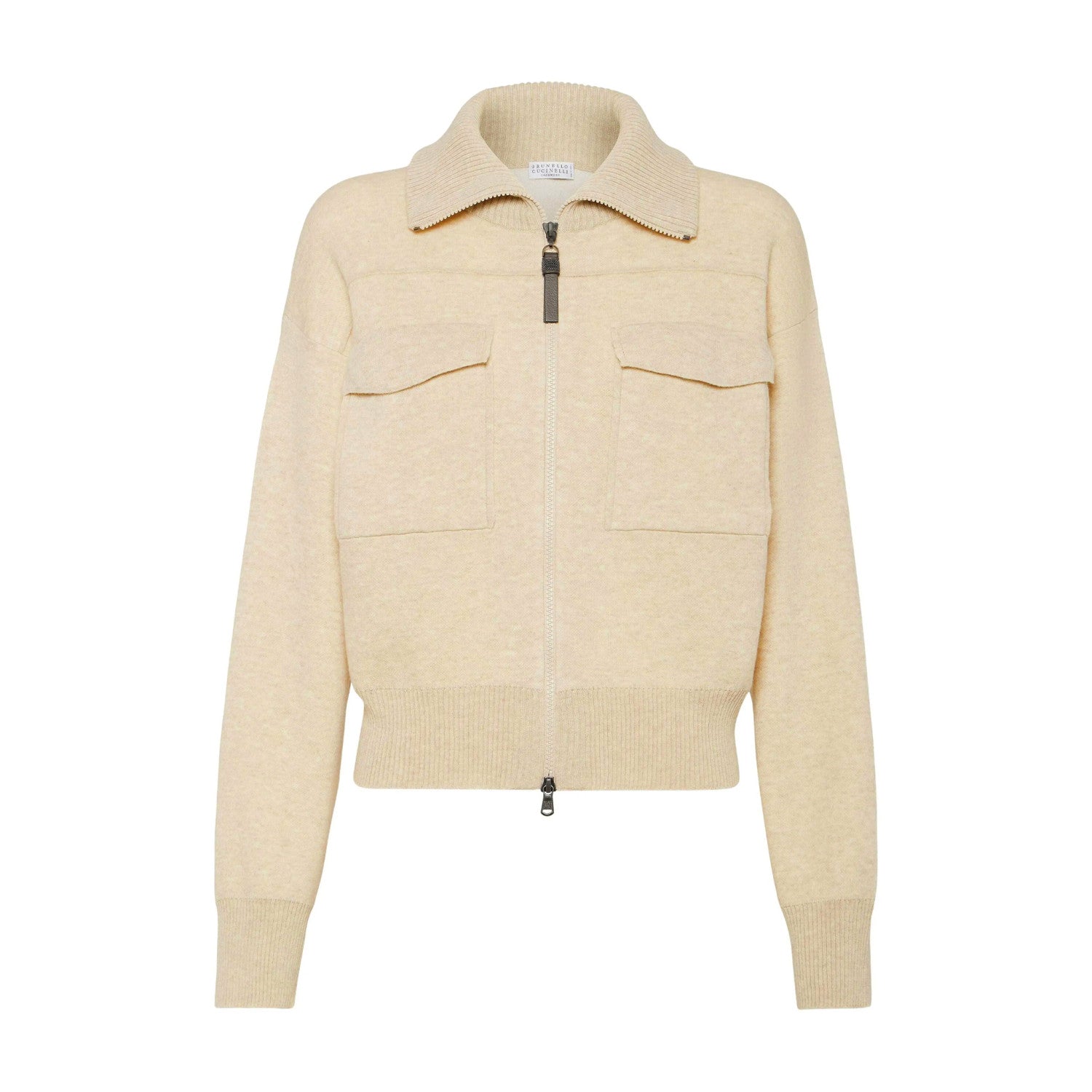 Brunello Cucinelli Women's Spring/Fall Cashmere High-Neck Zipper Coat Solid Color Long-Sleeve Double-Faced Knit Cardigan With Shiny Zipper Pull Ngvp #2312