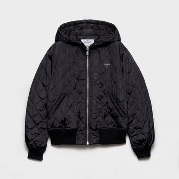 Prada Women's Lightweight Quilted Re-Nylon Jacket Logo Print Zipper Long Sleeve Solid Color Hooded Jacket #81724
