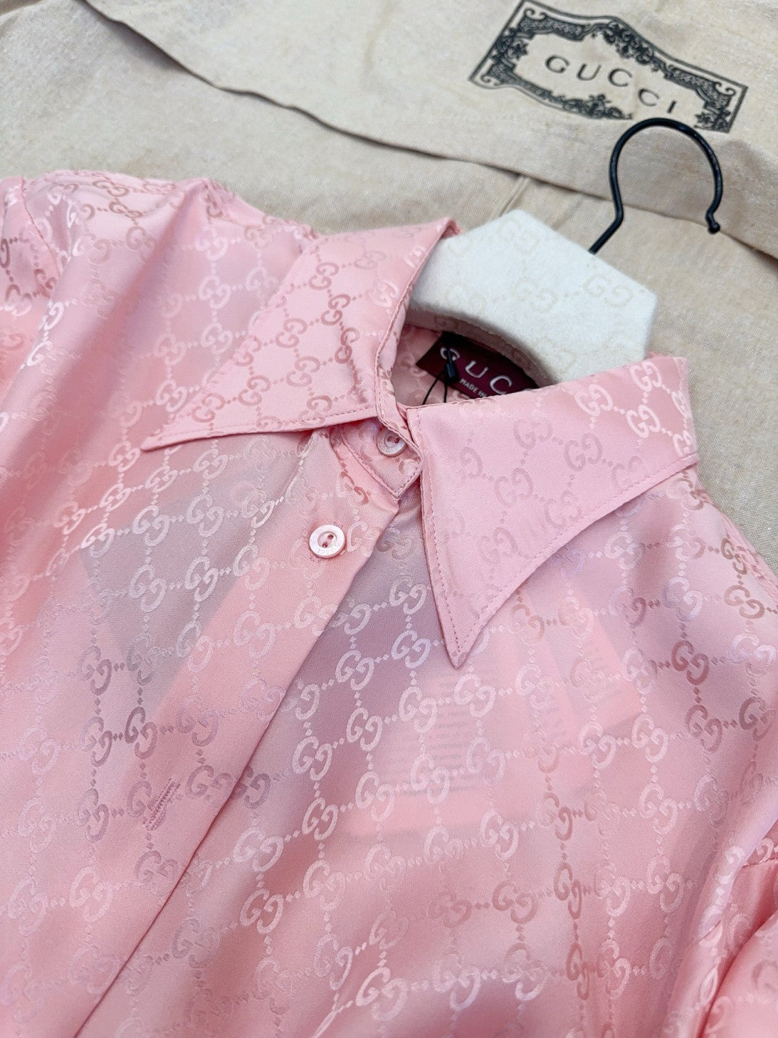 Gucci GG Silk Jacquard Shirt Pink #333632