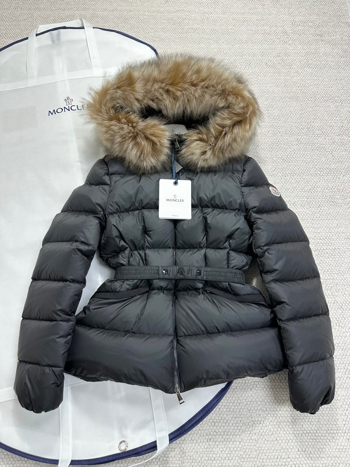 Moncler Black Beige Boed Hooded Shearling Trimmed Short Down Jacket Short Down Jackets #293421