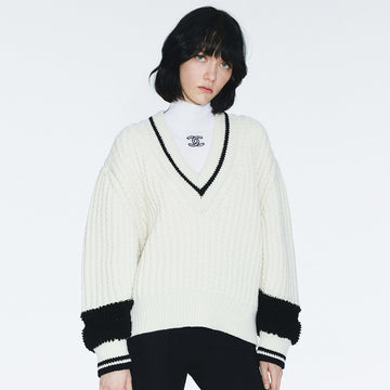Chanel Pullover Wool Cream and Black #334450