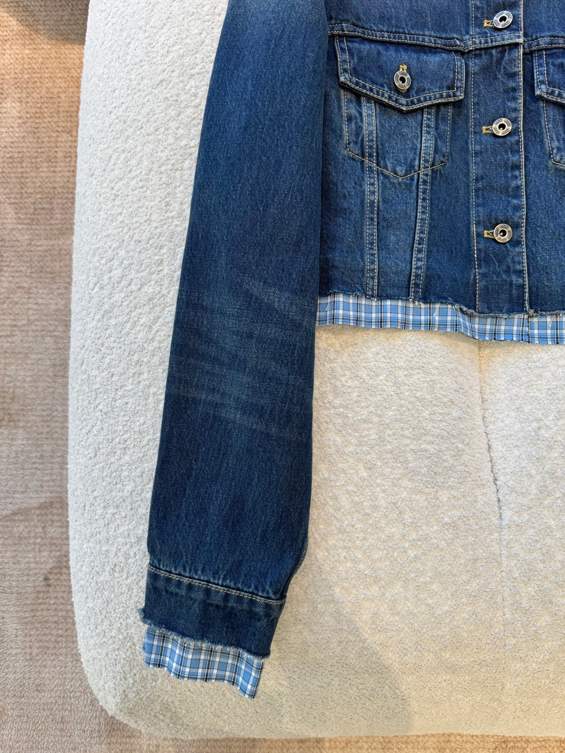 MiuMiu Women's Spring/Fall Fashion Casual Lapel Single-Breasted Patchwork Denim Jacket #78836