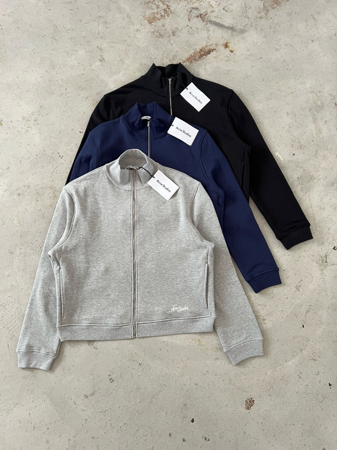 Acne Studios Women's And Men's Spring/fall Fashion Casual Solid Color Minimalist Logo Letter Embroidery Zipper Long Sleeve Sweatshirt Jacket #78317