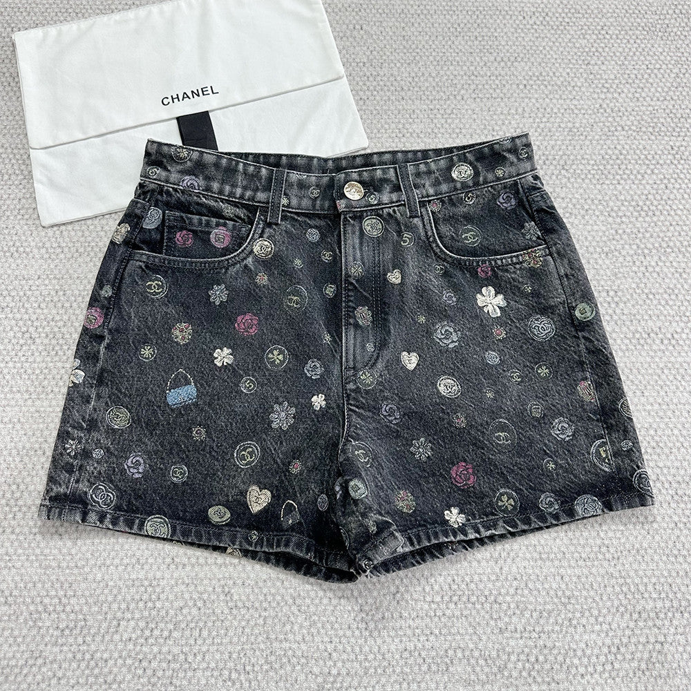 Chanel Shorts Laminated Denim Dark Gray Multicolo #333930