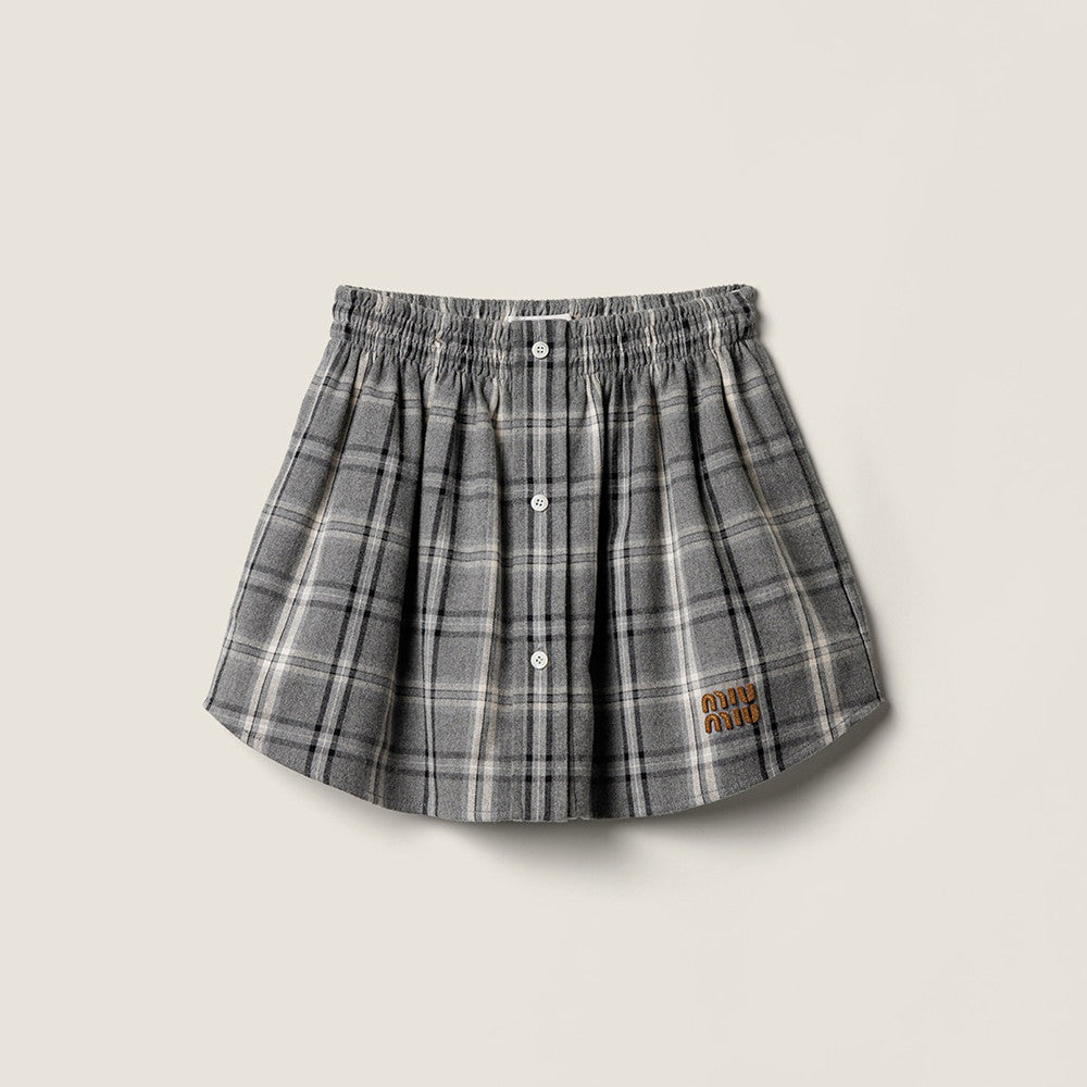 MiuMiu Slate Gray Checked Flannel Shirt Miniskirt #333609