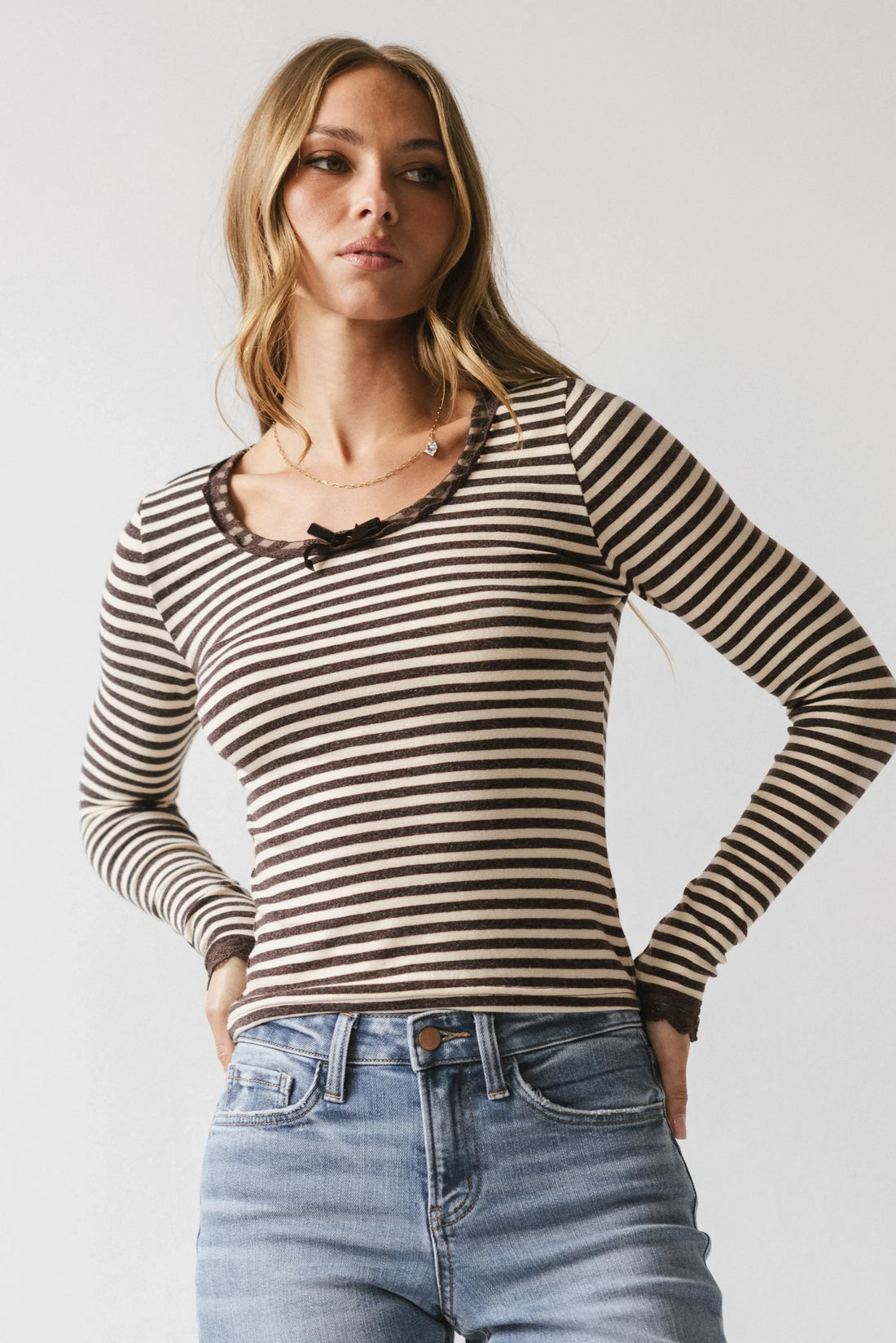 Kiya Striped Top in Brown