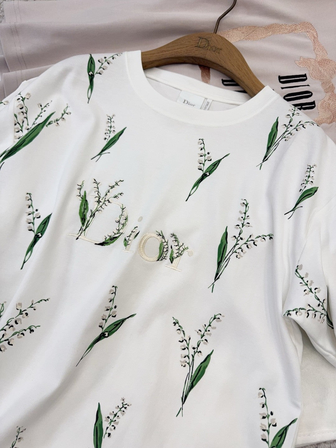 DIOR Oversized T-Shirt White Cotton Jersey with Multicolor Lily of the Valley Motif #377093