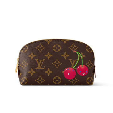 Louis Vuitton LV X TM Women's Brown Letter Print Cherry Pattern Leather Small Makeup Bag Bags #77595