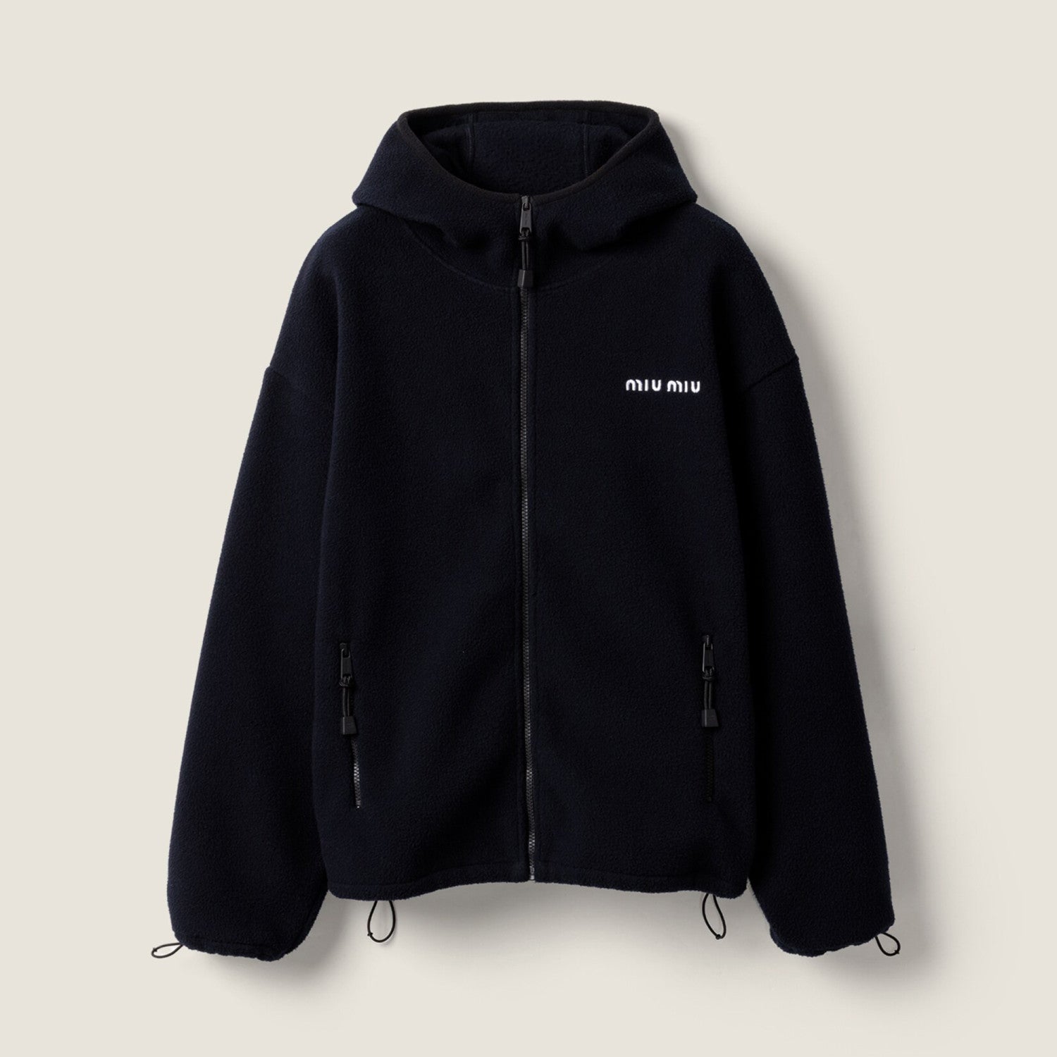 MiuMiu Women's Logo Embroidered Zipper Half-High Neck Solid Fleece Jacket Spring/Fall Long Sleeve Oversized Hooded Sweatshirt #81577