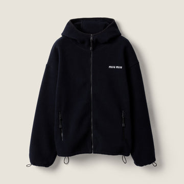 MiuMiu Women's Logo Embroidered Zipper Half-High Neck Solid Fleece Jacket Spring/Fall Long Sleeve Oversized Hooded Sweatshirt #81577