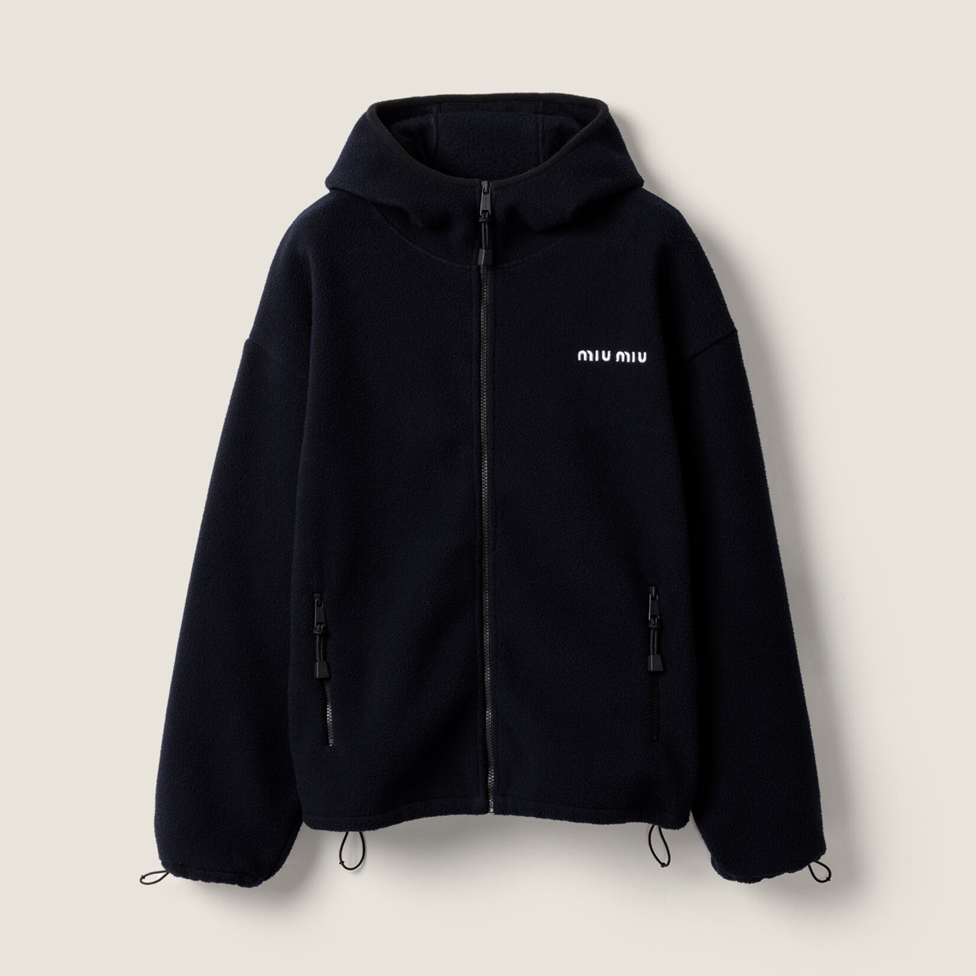 MiuMiu Women's Logo Embroidered Zipper Half-High Neck Solid Fleece Jacket Spring/Fall Long Sleeve Oversized Hooded Sweatshirt #81577