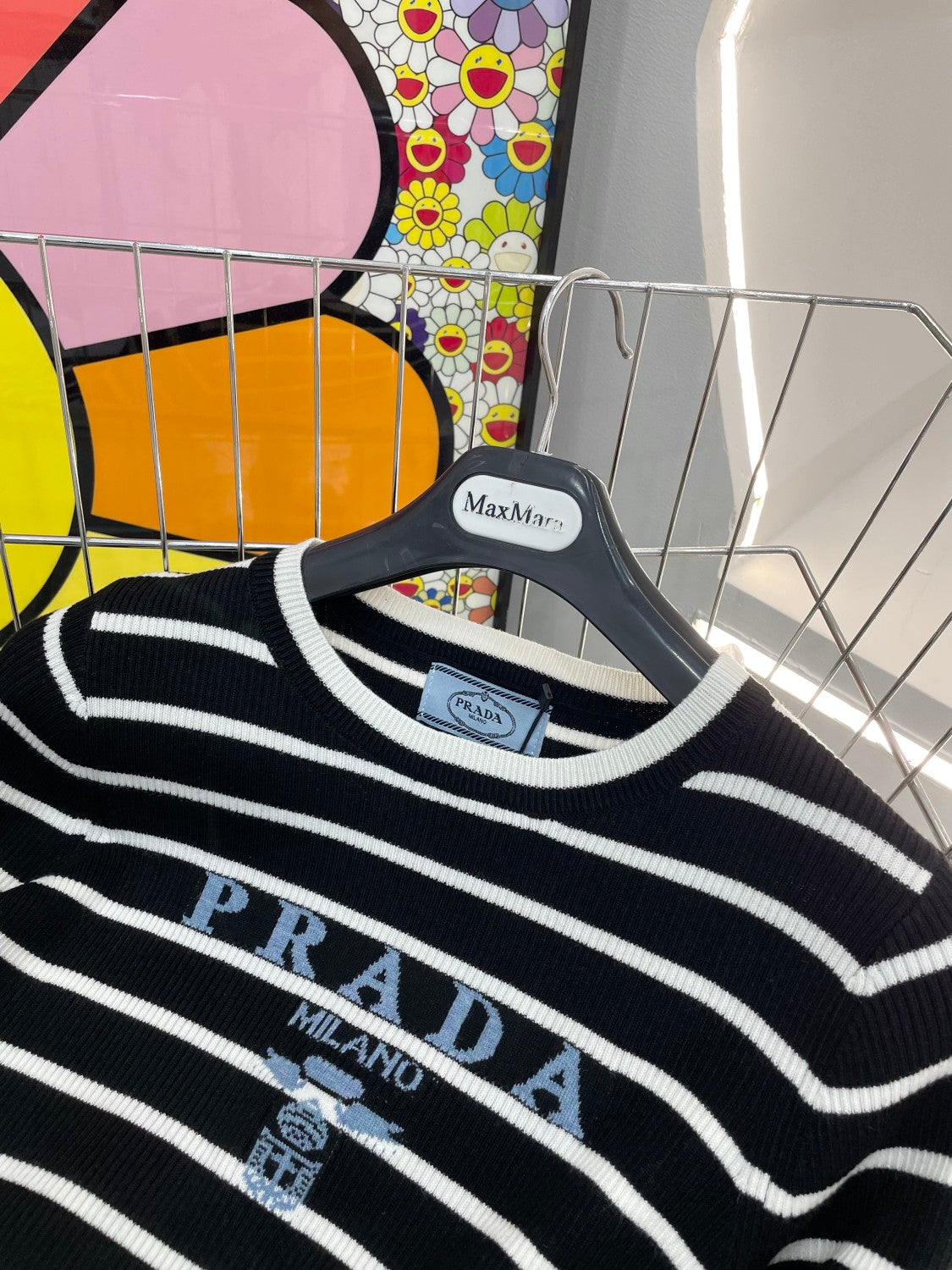 Prada Women's Autumn/Winter Fashion Casual Striped Color-Block Logo Letter Round Neck Wool Knit Sweater #78375