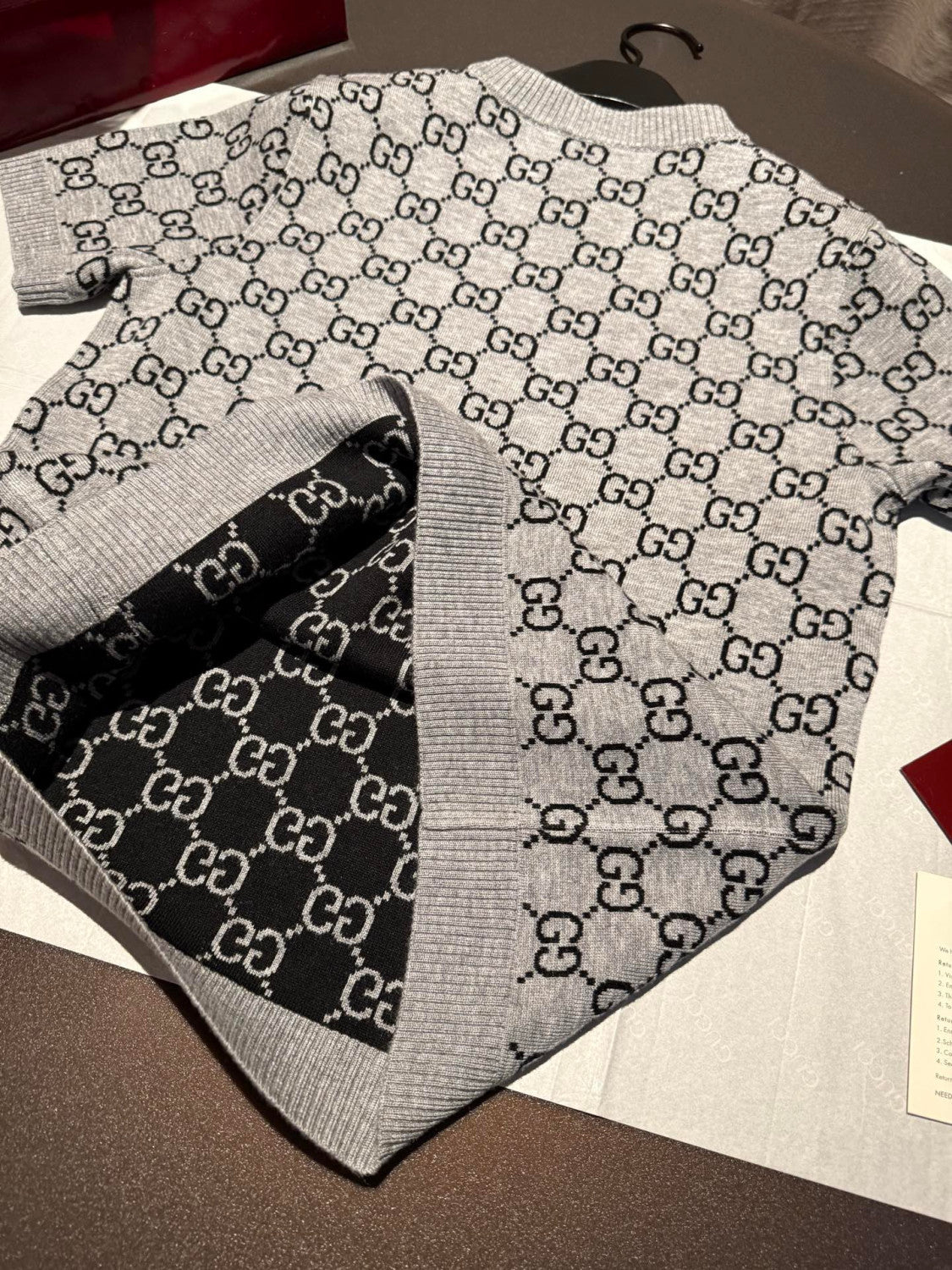 GUCCI Reversible GG Wool Jacquard Top Grey Black #334215