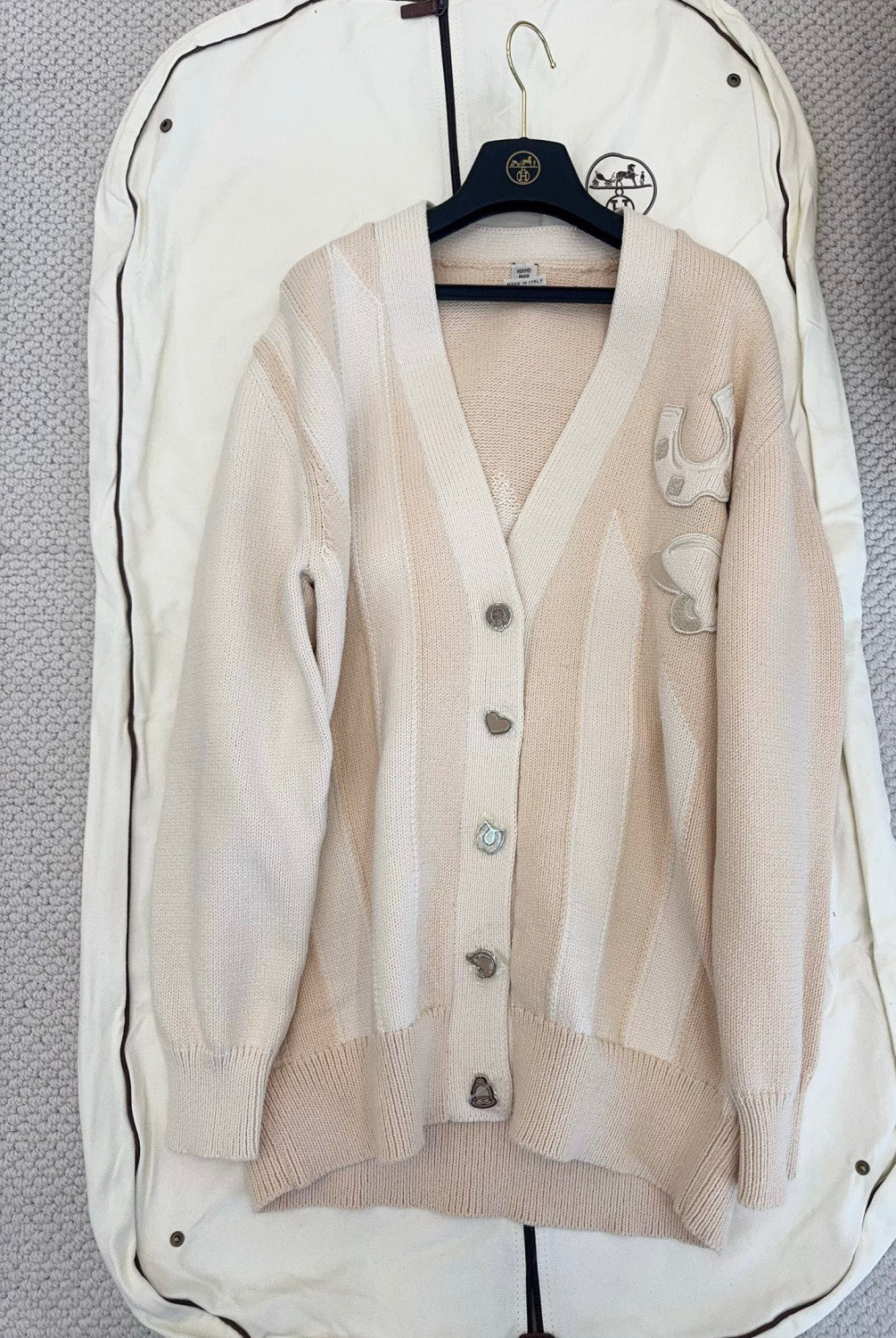 Hermes Long sleeve Long Cardigan Thick Bicolor Cotton #333633