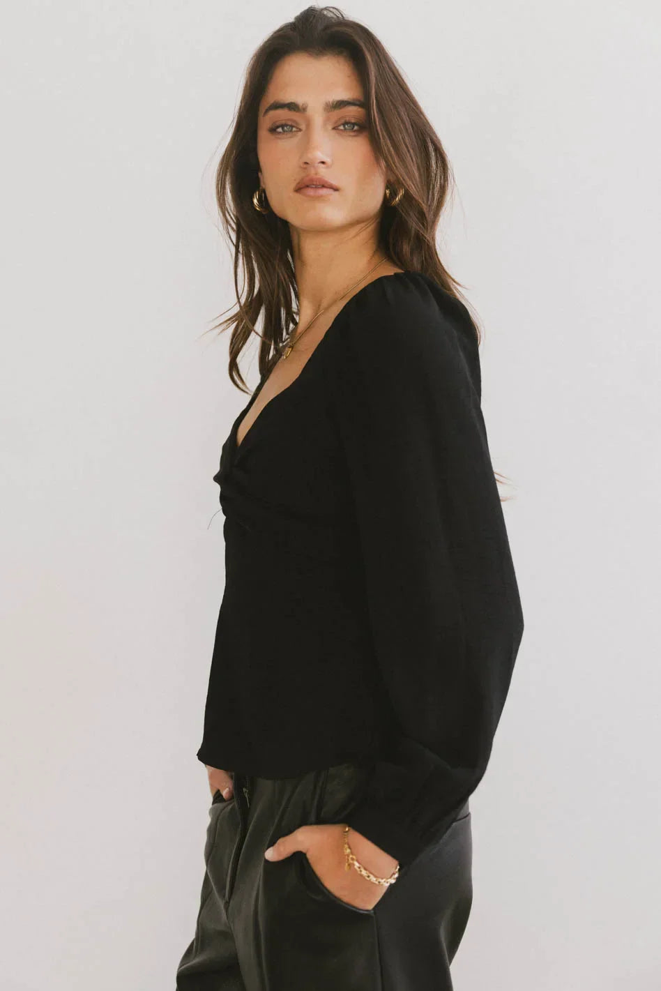 Maeve Twist Front Blouse in Black
