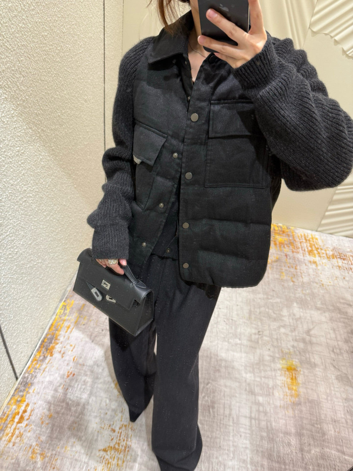 Brunello Cucinelli Women's Autumn And Winter Linen Goose Down Jacket 100% Wool Knit Sleeve Sequins Accessories Single Breasted Jacket Ngvp #2648