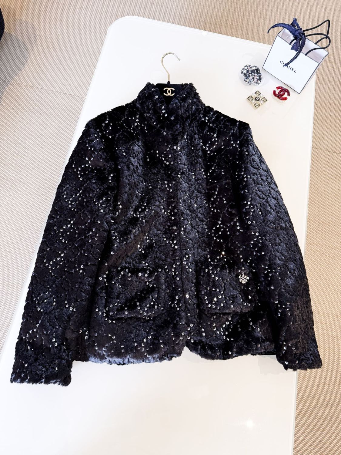 Chanel Jacket Mixed Fibers Sequins Black #334700