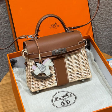 Hermes Women's Classic Fashion Silver Buckle Leather Wicker Handbag Crossbody Bag Shoulder Bag Bags #78424