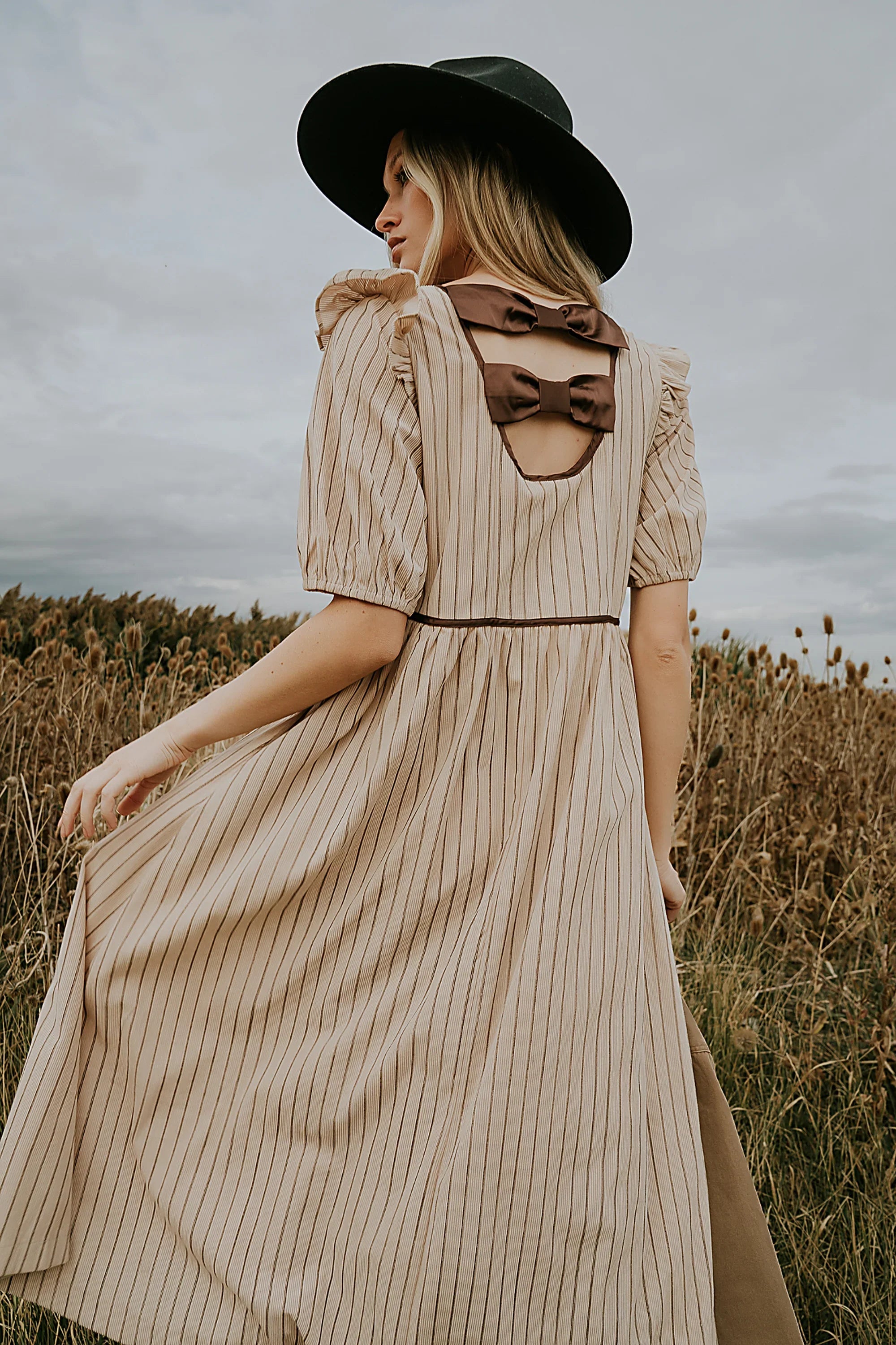 Berlin Corduroy Baby Doll Midi Dress in Taupe