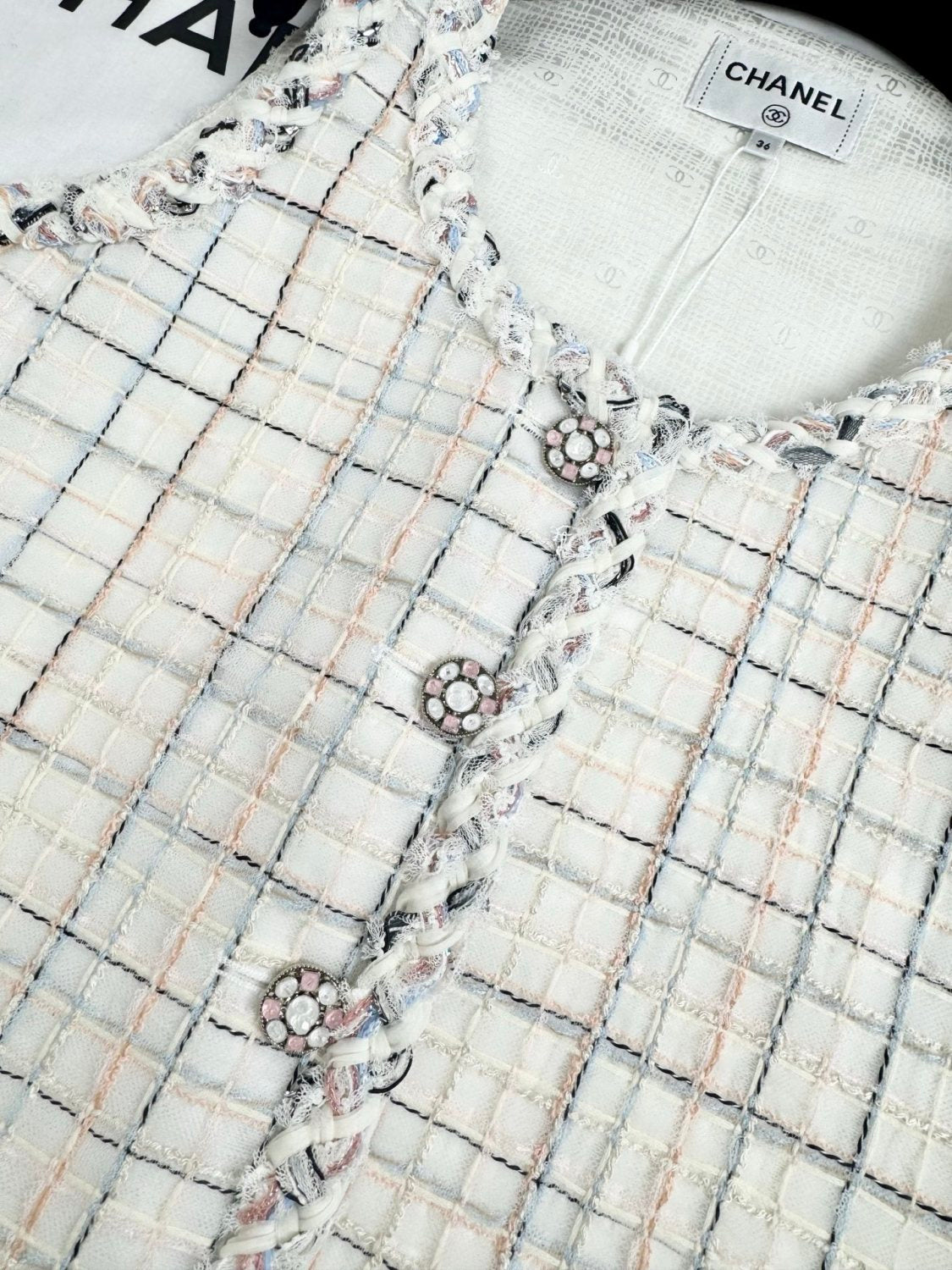 Chanel 25SS White Plaid Tweed Vest Dress #333127