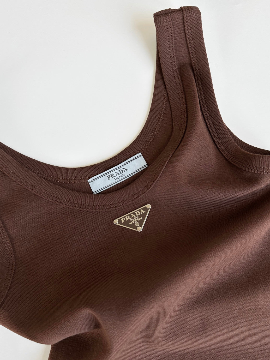 PRADA Cocoa Brown Ribbed Knit Top #378067