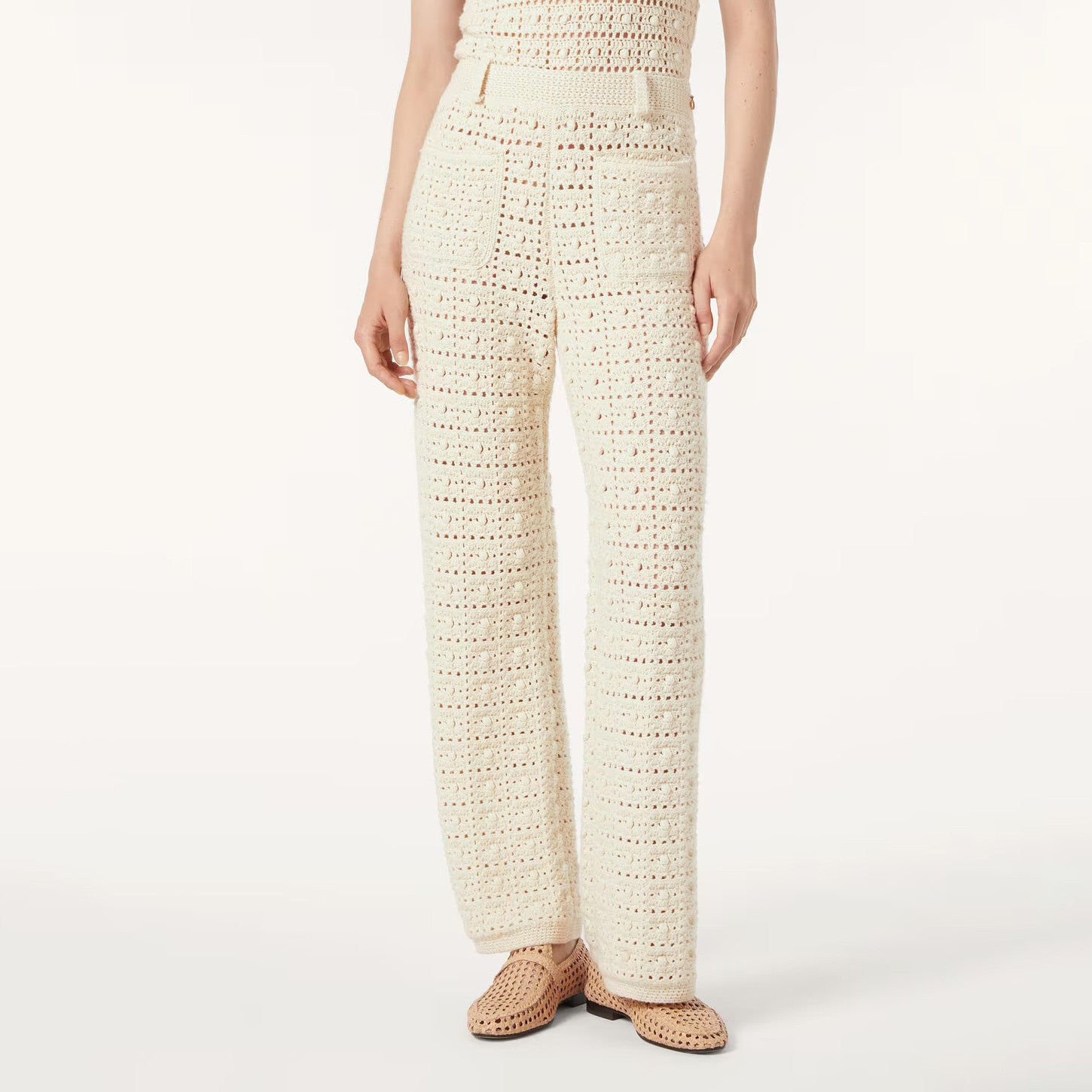 Loro Piana Women's Spring/Fall Fashion Casual Crew Neck Single Button Knit Pocket Jacket Plaid Knit Straight Leg Casual Pants Suit Set #78869