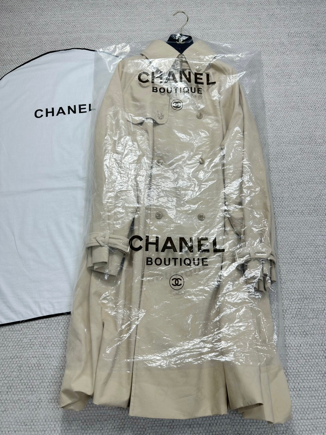 Chanel Women's Spring/Fall Casual Double Breasted Collared Long Print Trench Coat with Elastic Waistband Jacket #78777