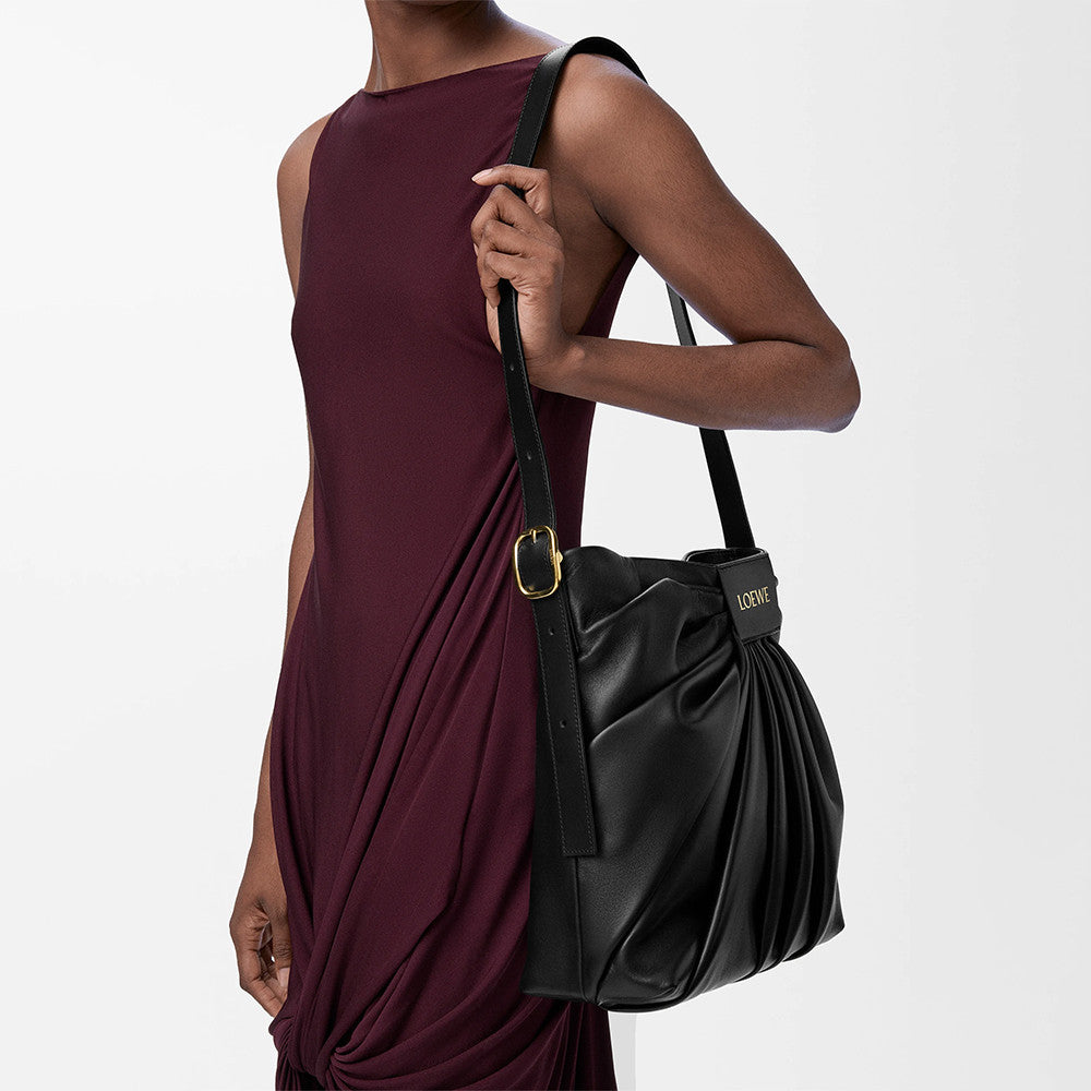 Loewe Draped Tote in Mellow Nappa Lambskin Black #336454