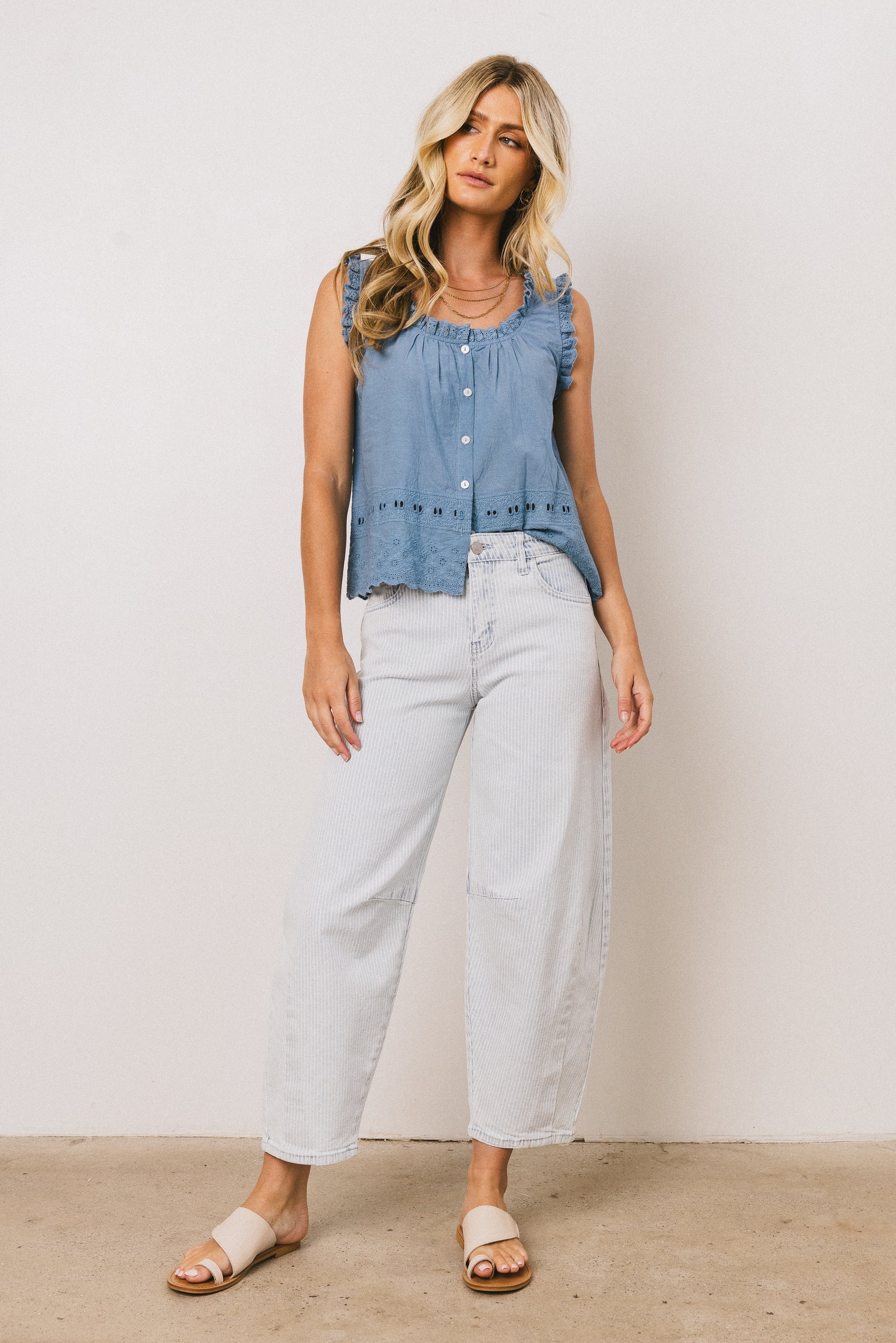 Dorian Embroidered Blouse in Denim
