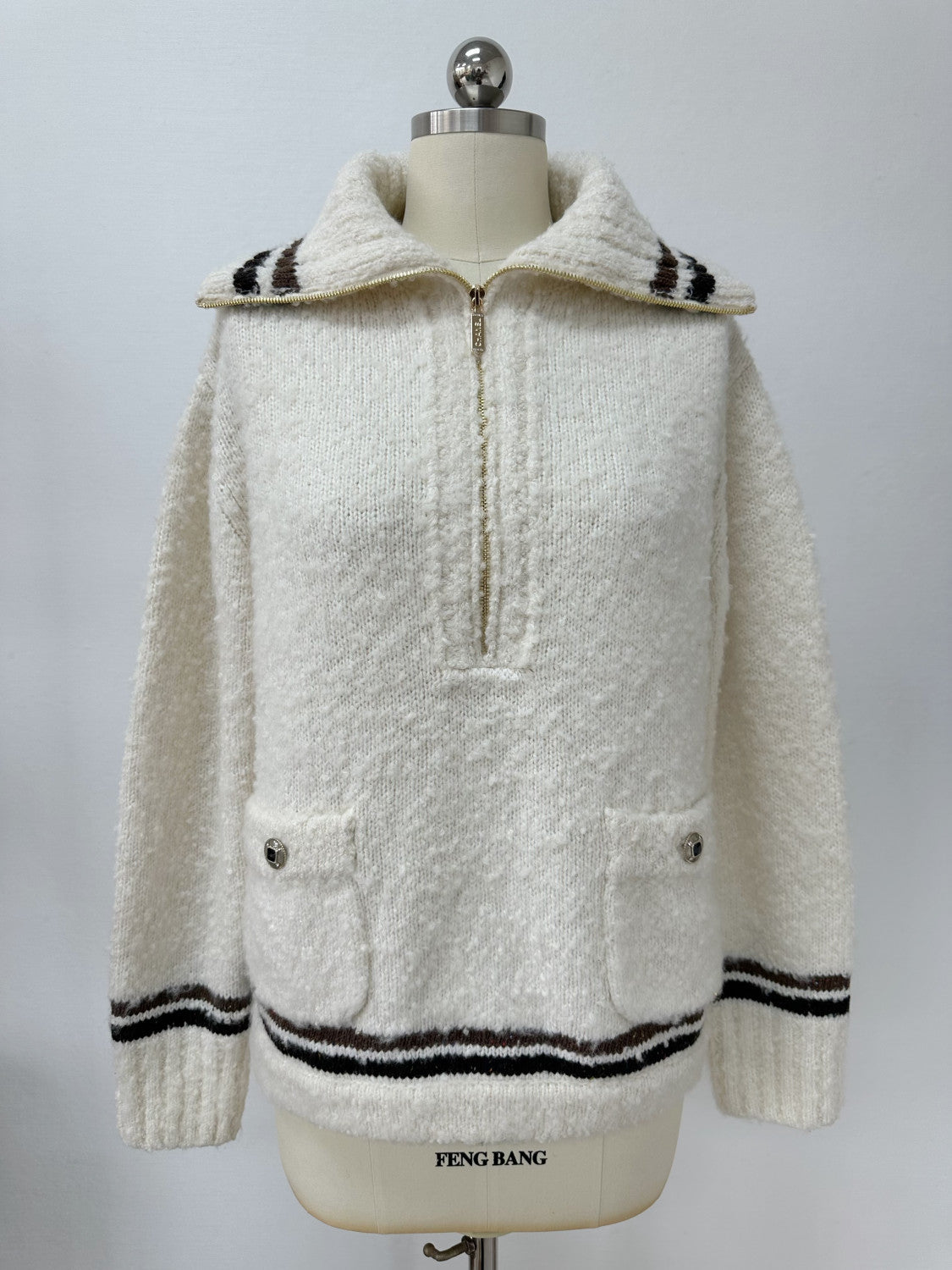Chanel Sweater Cashmere Alpaca White Brown #376477