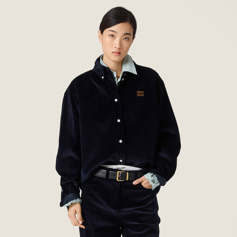 MiuMiu Navy Corduroy And Suede Shirt #377017