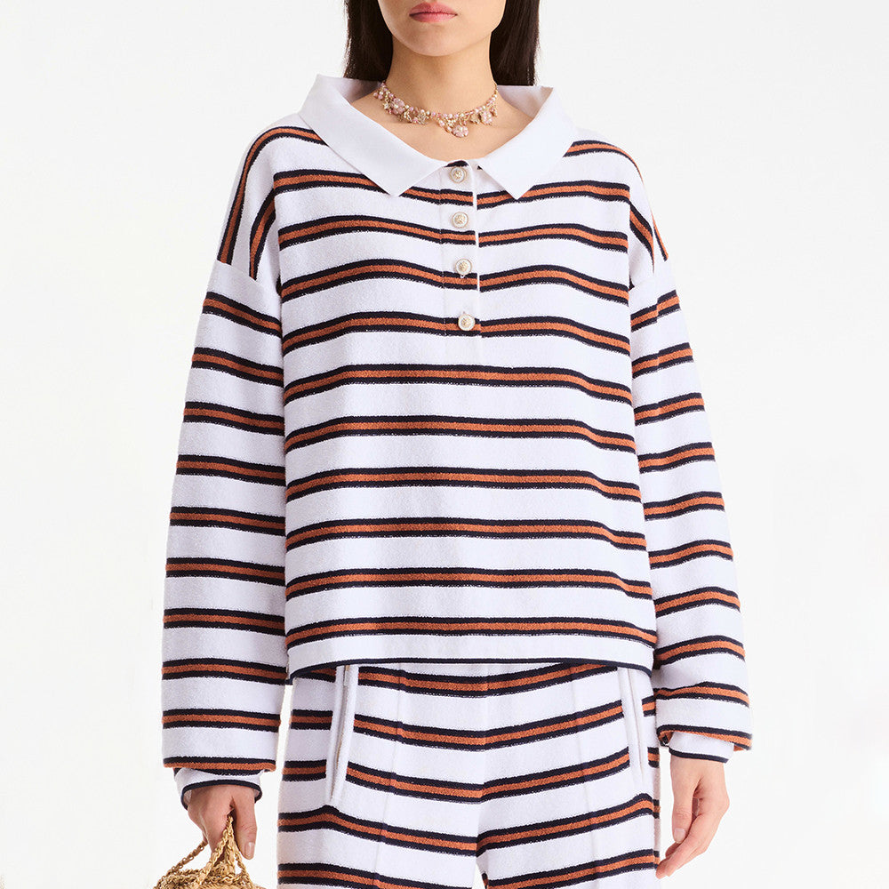 Chanel Pullover Cotton White Navy Blue Brown #335730