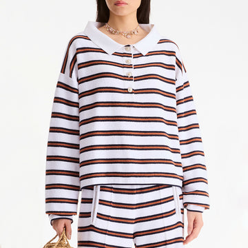 Chanel Pullover Cotton White Navy Blue Brown #335730