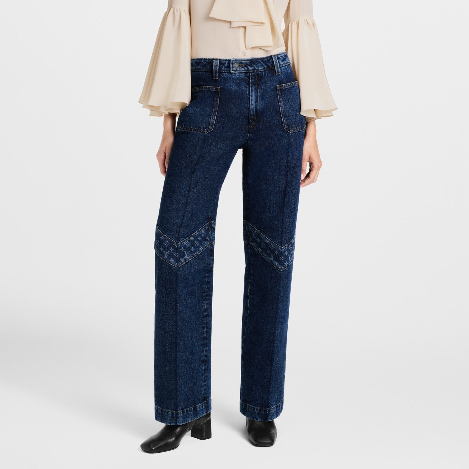 LOUIS VUITTON Monogram Accent Raw Denim Jeans #377124
