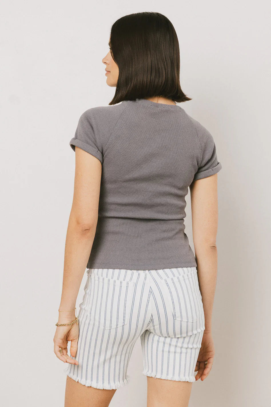 Kammie Ribbed Basic Tee in Slate Blue