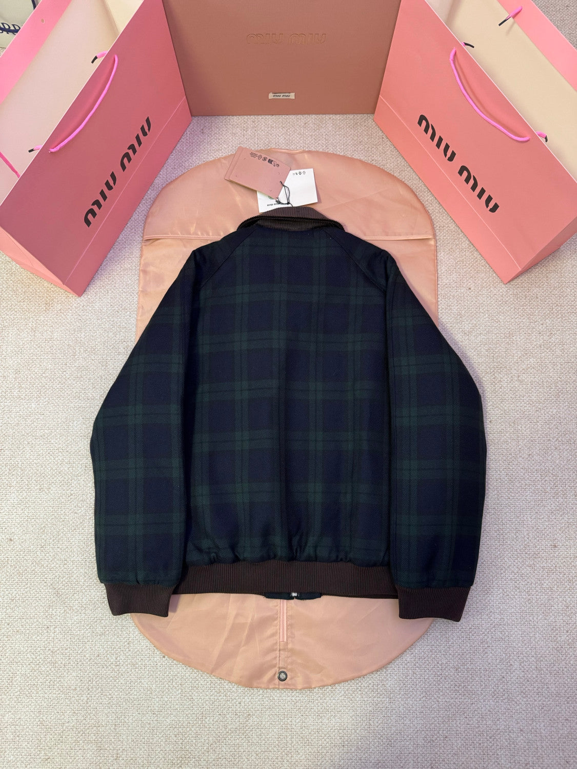 MiuMiu Women's Blue green Checked Twill Blouson Jacket #333542